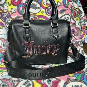 New Juicy Couture Black Satchel handbag crossbody with Pink sparkle Accents